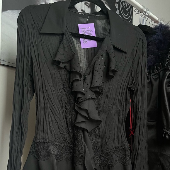 2000s goth sheer lace bead chiffon top - Picture 3 of 5